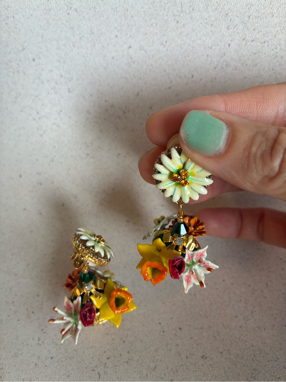 Vintage Colorful Floral Basket Dangle Earrings – Statement Earrings